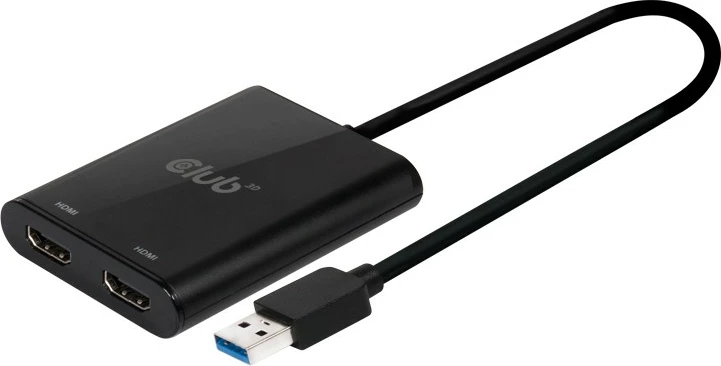 Adapter Club 3D USB-A 3.2 në HDMI 2.0, Dual Monitor, 4K60Hz, i zi