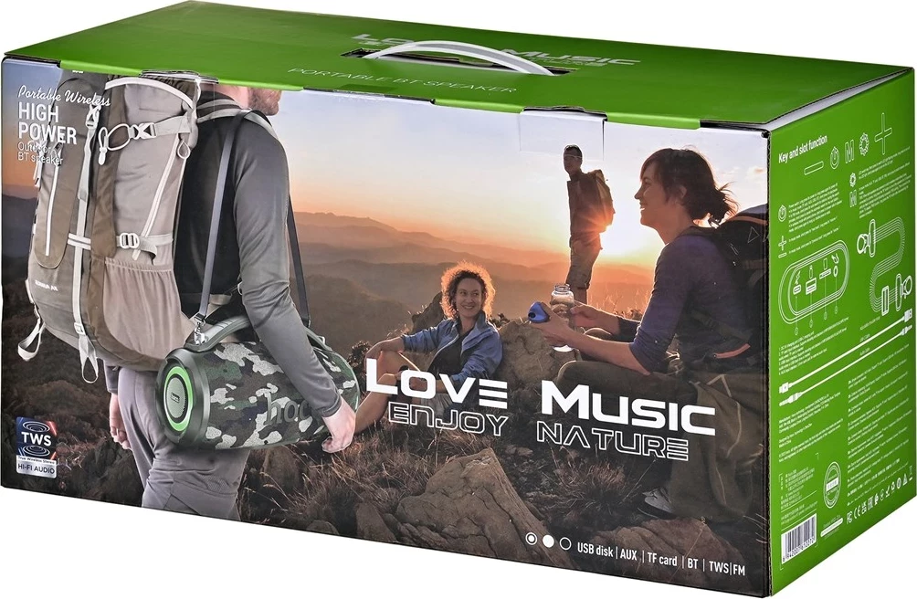 Altoparlant portativ HOCO HA4, Bluetooth/ FM/ TF/ USB/ AUX, 2 x 20W, kamuflazh jeshil
