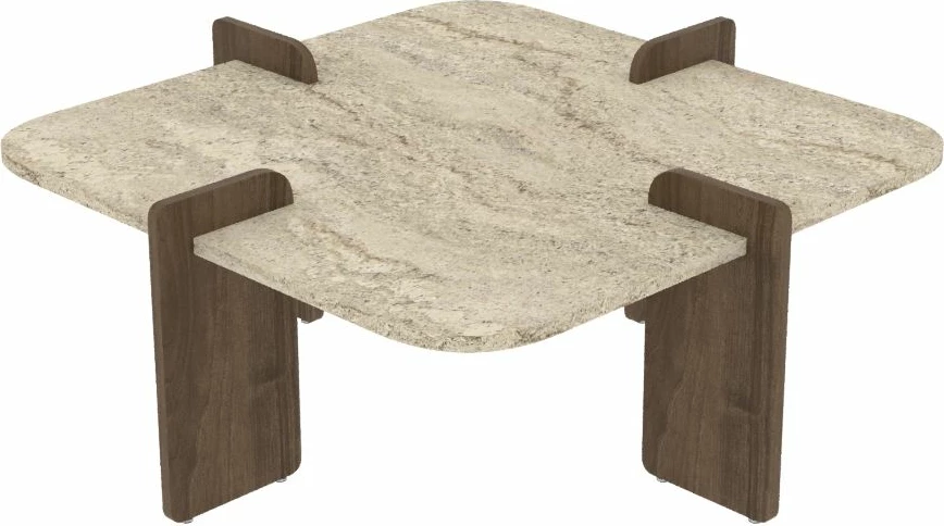 Tavolinë kafeje Skye Decor, Poalla, travertin, dru arre