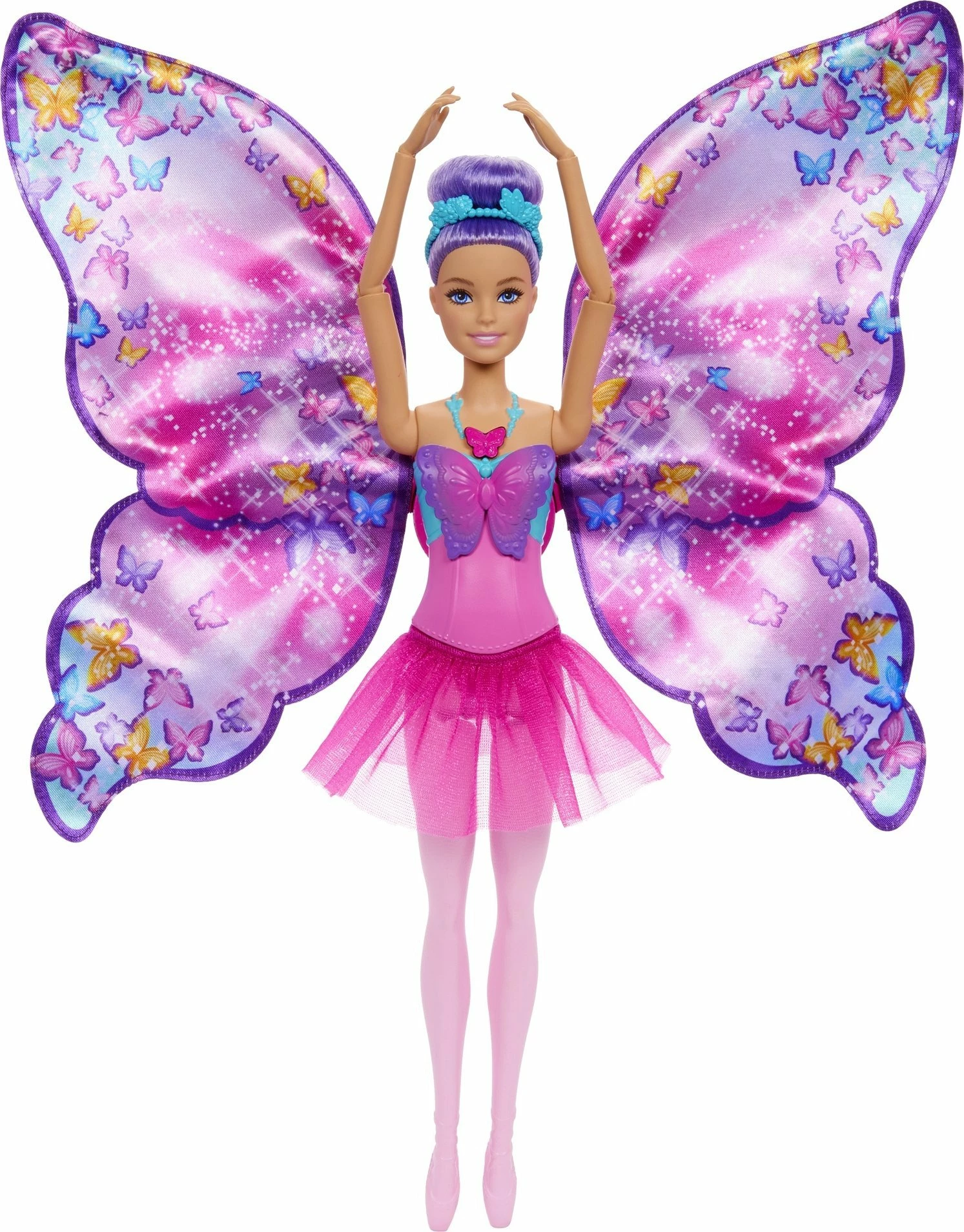Kukull Mattel Barbie Butterfly Ballerina HXJ10, 2-në-1 me krahë të palosshëm, rozë/vjollcë, 1 copë