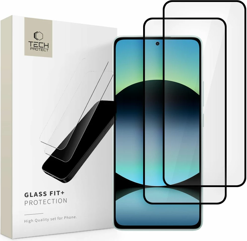 Xham mbrojtës Tech-Protect Glass Fit+, për Xiaomi Redmi Note 14 4G/5G, Set 2 copë, Zi