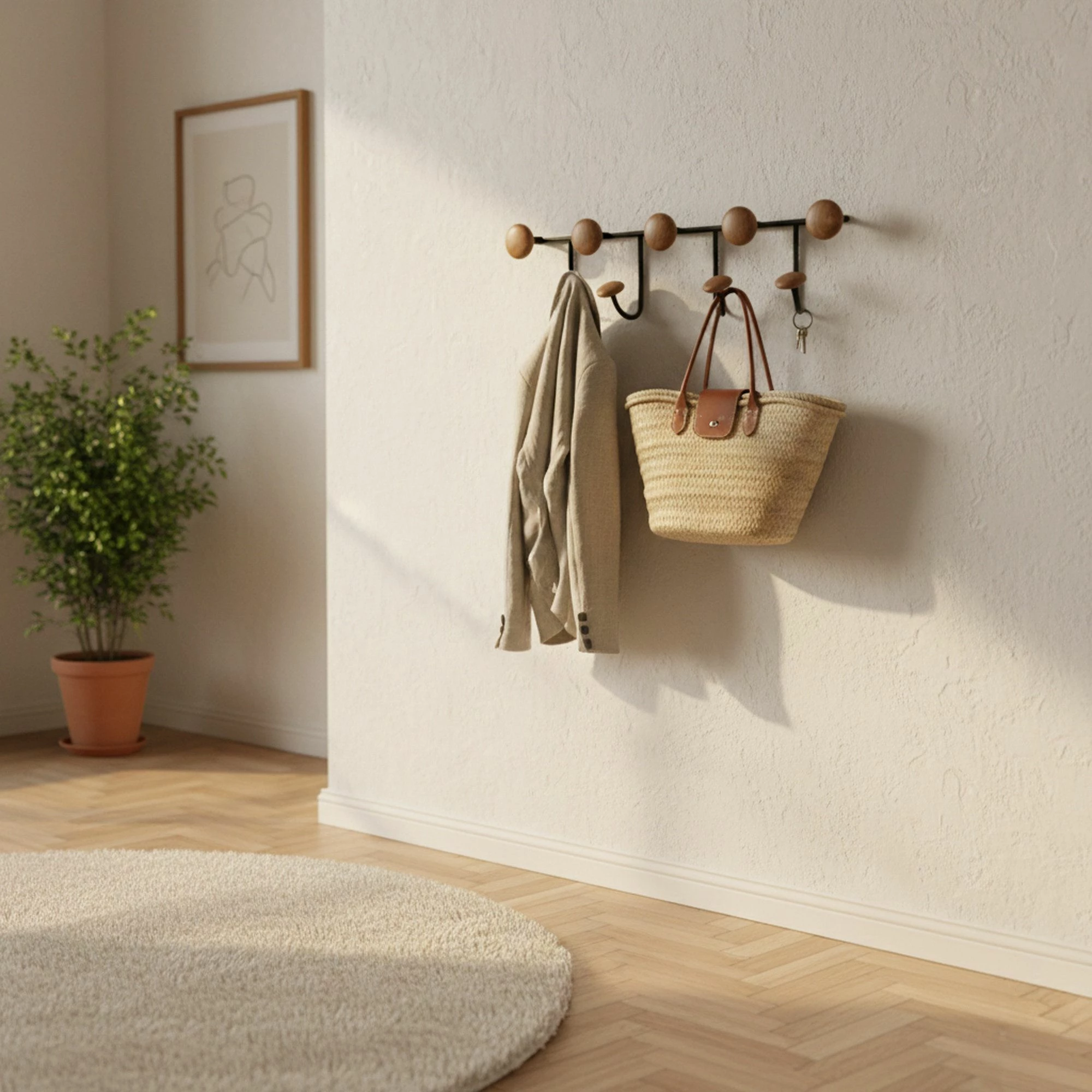 Varëse muri prej metali, Wallity, Amt-013, e zezë/natyrale, 65x12x22cm