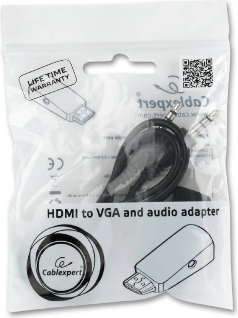 Adapter HDMI në VGA me audio Gembird A-HDMI-VGA-02, i zi