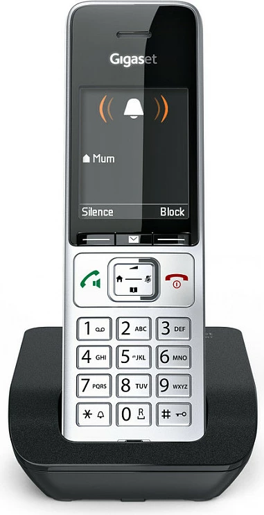 Telefon pa tel Gigaset COMFORT 500, DECT, Speakerphone, 200 kontakte, ID thirrësit, Ngjyrë e zezë dhe argjendtë