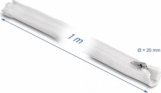 Mbështjellës i gërshetuar për kabllo DeLOCK, 1m x 20mm, me zinxhir, rezistent ndaj nxehtësisë, i bardhë