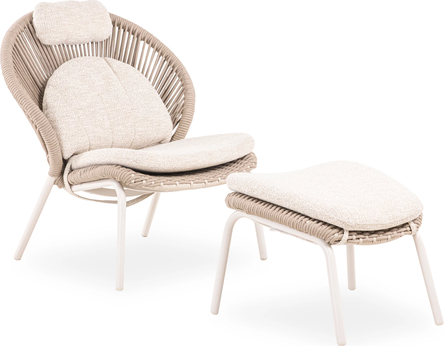 Karrige lounge me këmbështetëse këmbësh Temporal, alumin ngjyrë fildishi, jastëkë bezhë, 83.5x91x115cm