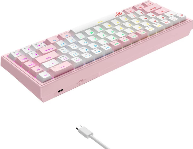 Tastierë mekanike gaming Havit KB874L, RGB, me kabllo, 67 taste, rozë dhe bardhë