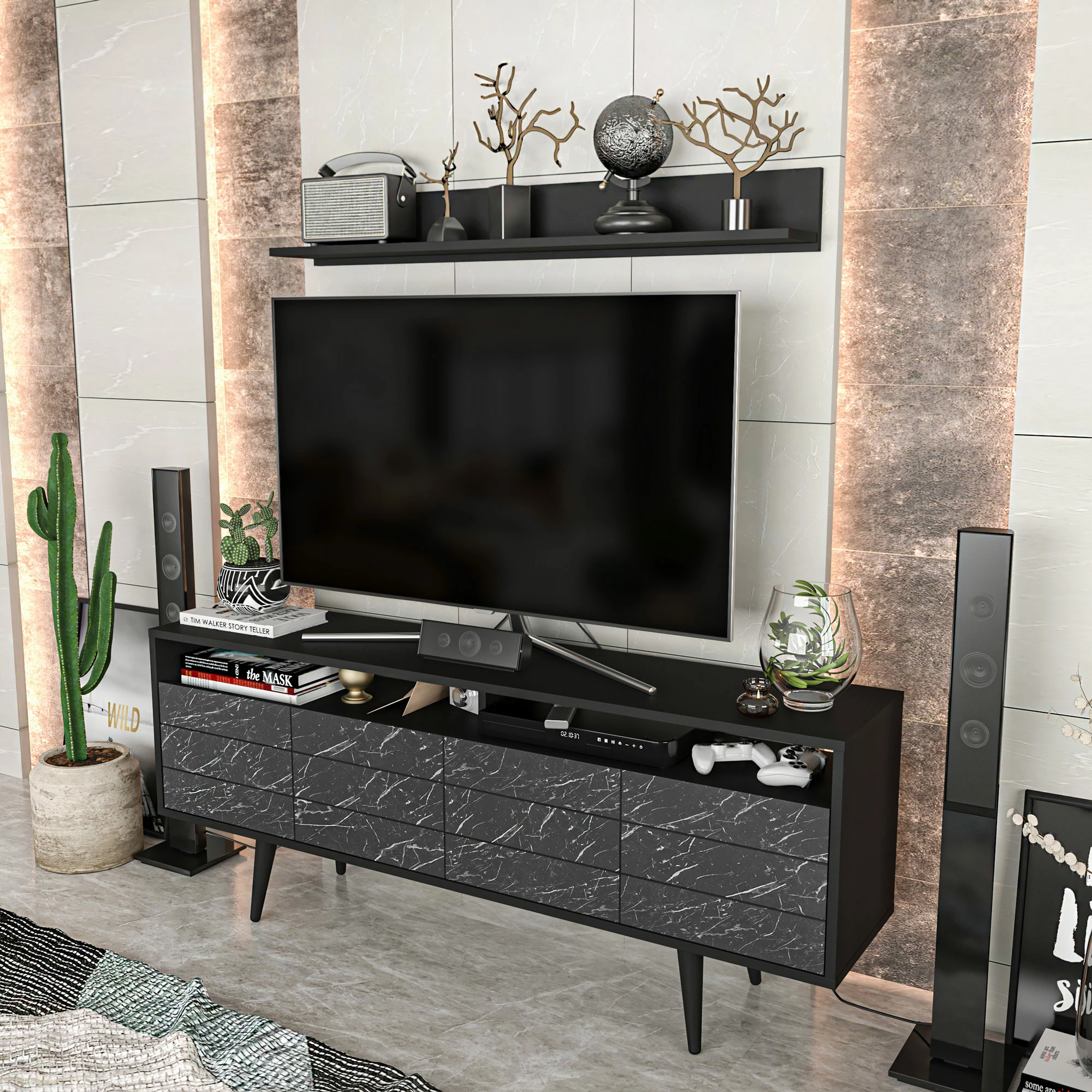 Komodë TV Skye Decor, Ola, e zezë