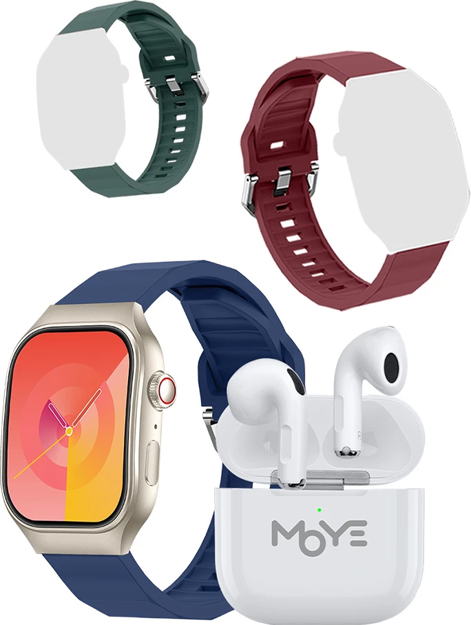 Smartwatch Moye Kronos Force Special Edition 2.1 inç TFT, IP67, Bluetooth 5.2, me 3 rripa silikoni 22 mm + Kufje wireless Moye Aurras 3 Lite