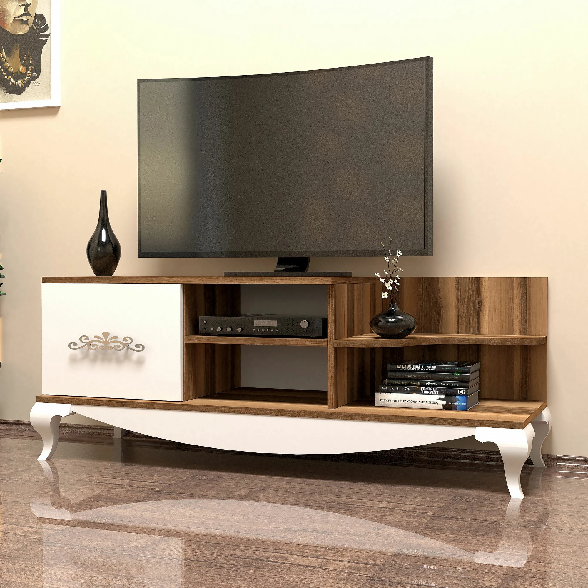 Komodë TV Hanah Home, Sultan, ngjyrë arre dhe e bardhë