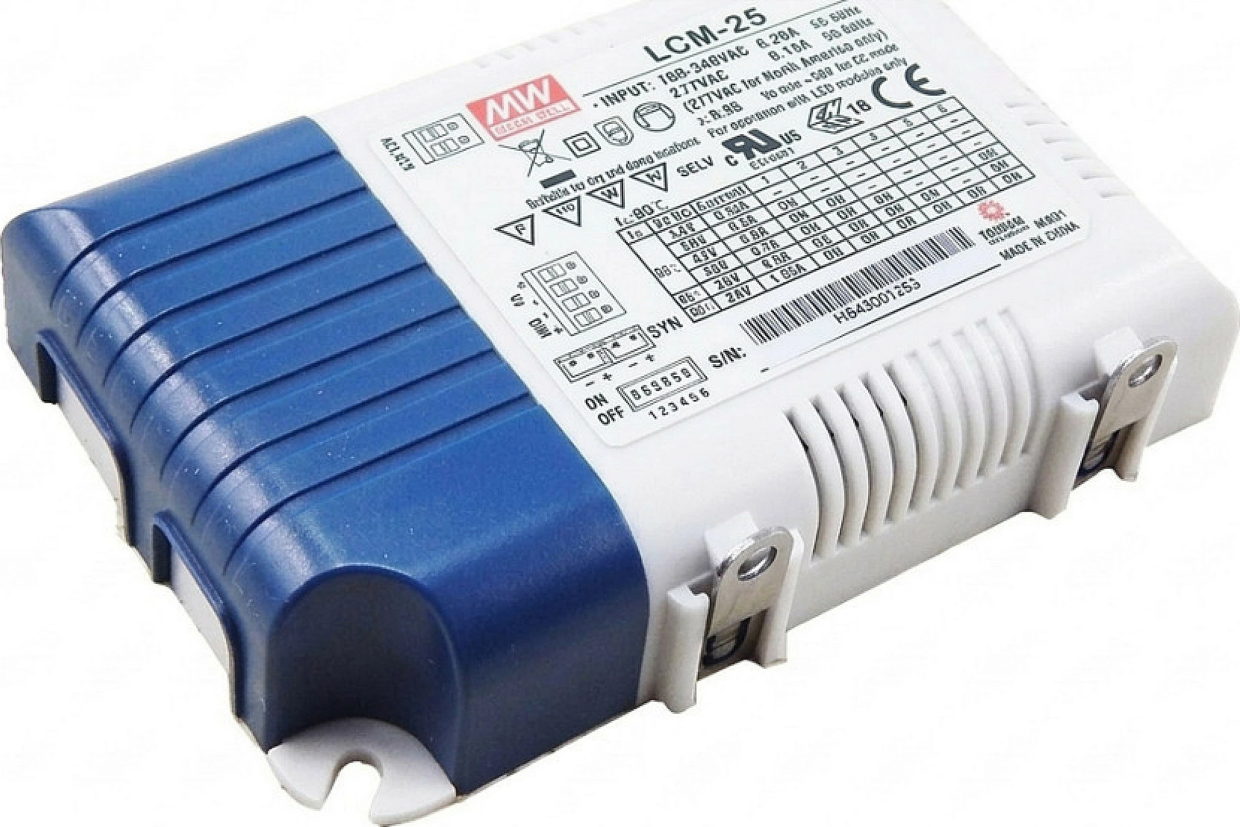 Driver LED Synergy21 Mean Well LCM-25, 350mA, 18.9W, dimmim 0-10V, bardhë/kaltër