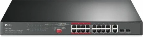 Switch TP-LINK TL-SL1218MP 16-Port PoE+ 10/100 + 2-Port Gigabit + 2 SFP, për rack, i zi