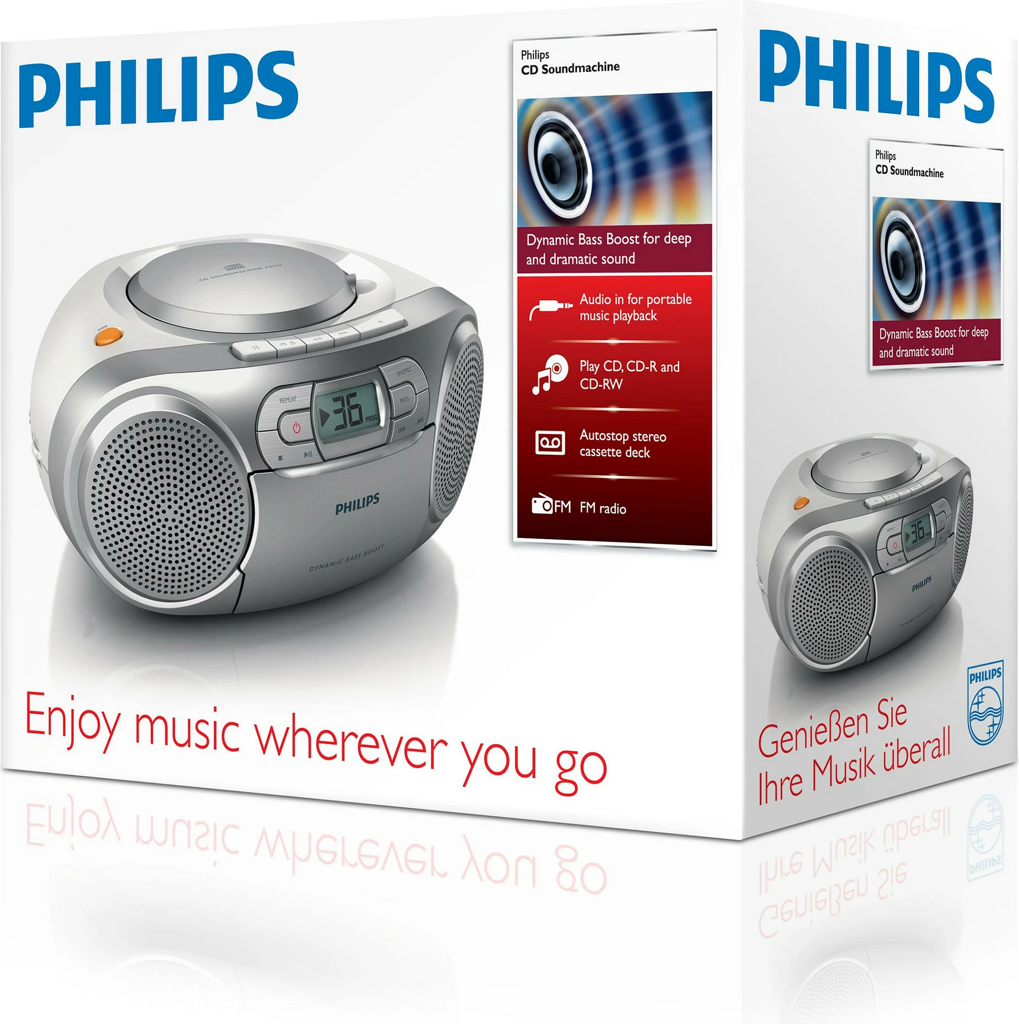 Radio me CD Philips AZ127/12, boombox portativ, argjendtë/gri
