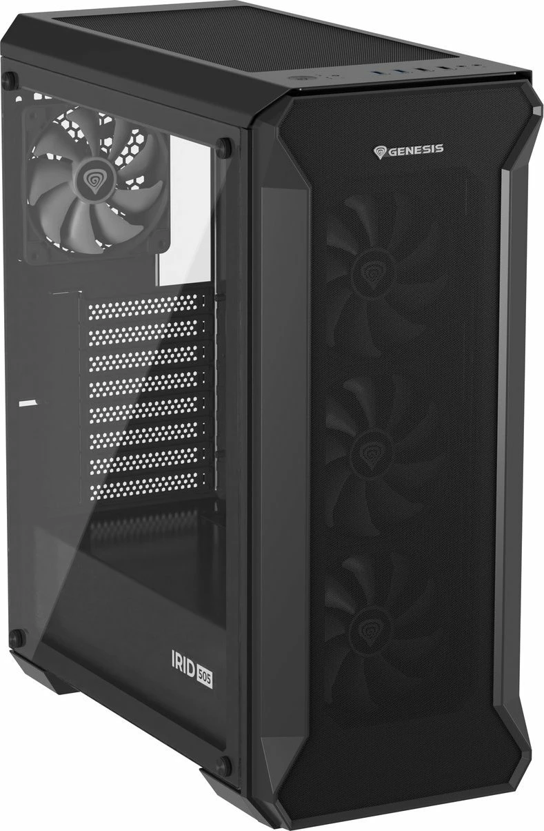 Kasë GENESIS Irid 505 ARGB V2 NPC-1518 Midi Tower ATX/Micro ATX/Mini-ITX, 4x120mm ARGB fan, xham i kalitur, e zezë