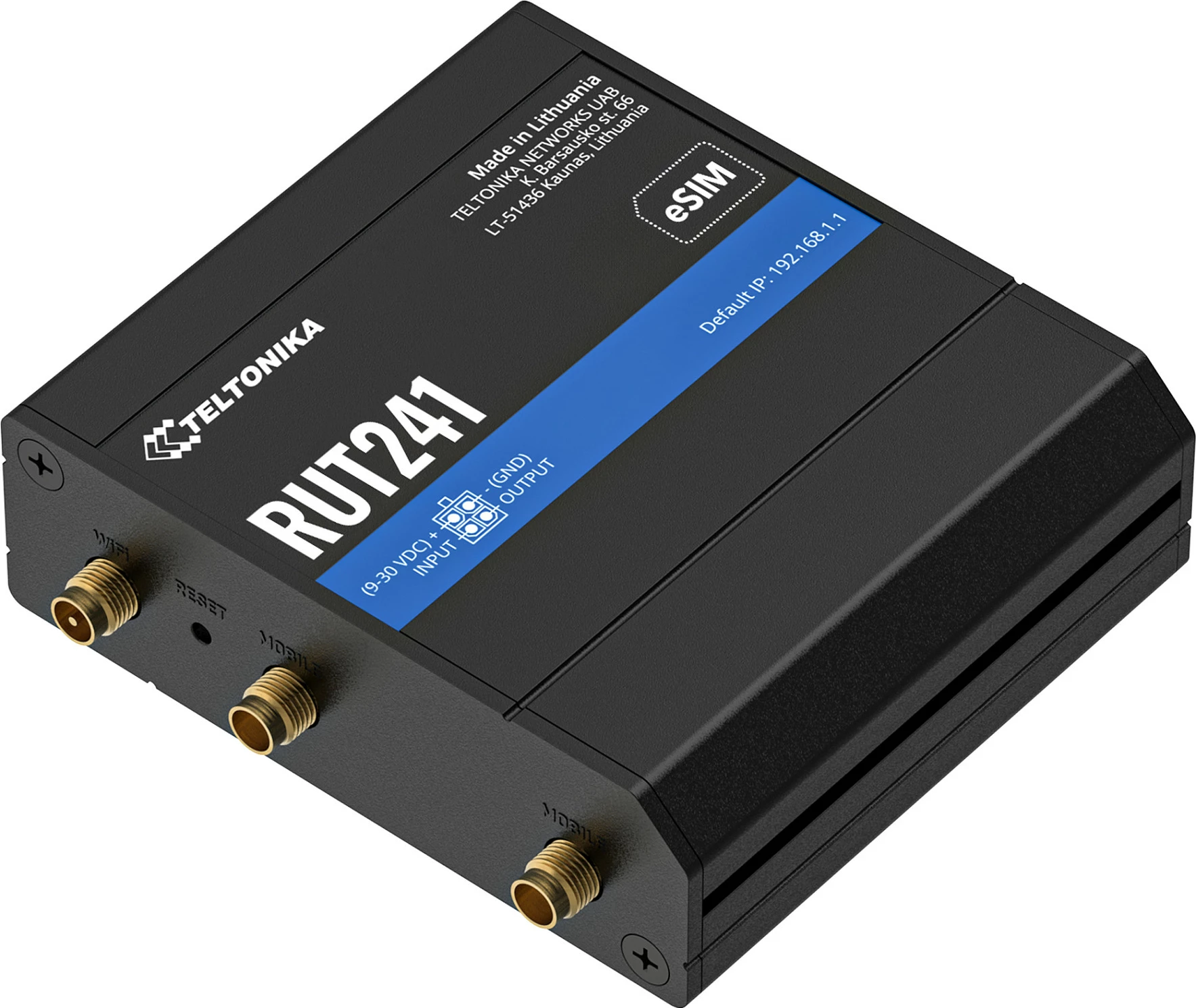 Router industrial 4G LTE Teltonika RUT241 eSIM, Wi‑Fi 4, 2x RJ45 100Mb/s, i zi