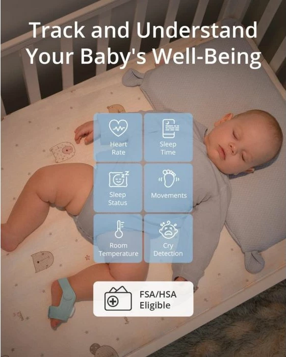 çorape smart monitorimi për bebe + kamerë 2K, Anker Eufy Security Baby S340 (E8340333), monitorim gjumi/ritëm zemre/oksigjen gjaku, njoftime, 0-18 muaj, bardh/mentë