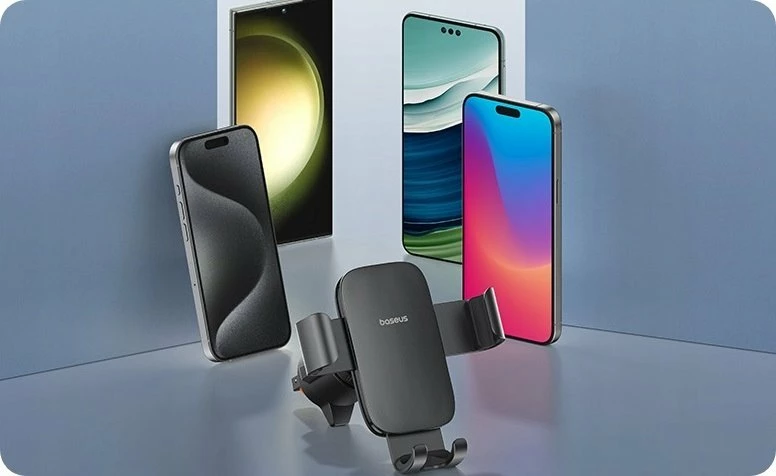 Mbajtëse telefoni për veturë Baseus Metal Age 3, gravity, për grilë ventilimi, 4.7–6.7\", 360°, e zezë