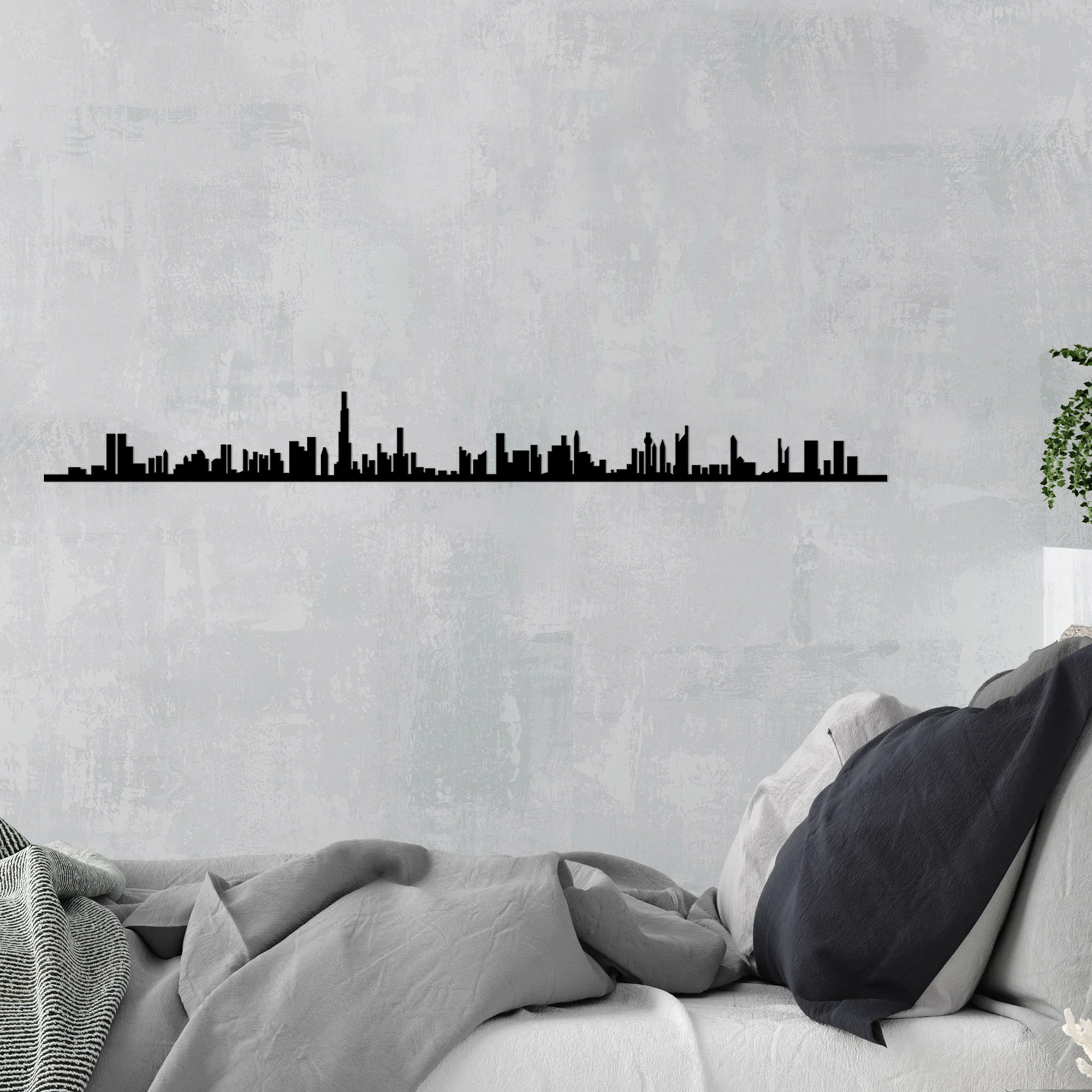 Aksesor dekorativ metalik për mur, Dubai Skyline, ngjyrë e zezë