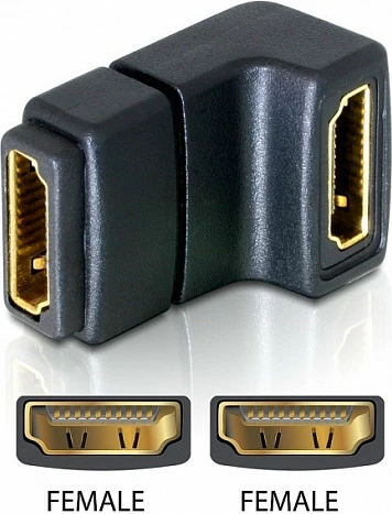 Adapter HDMI DeLOCK, HDMI 1.3 femër-femër, 90° poshtë, i zi