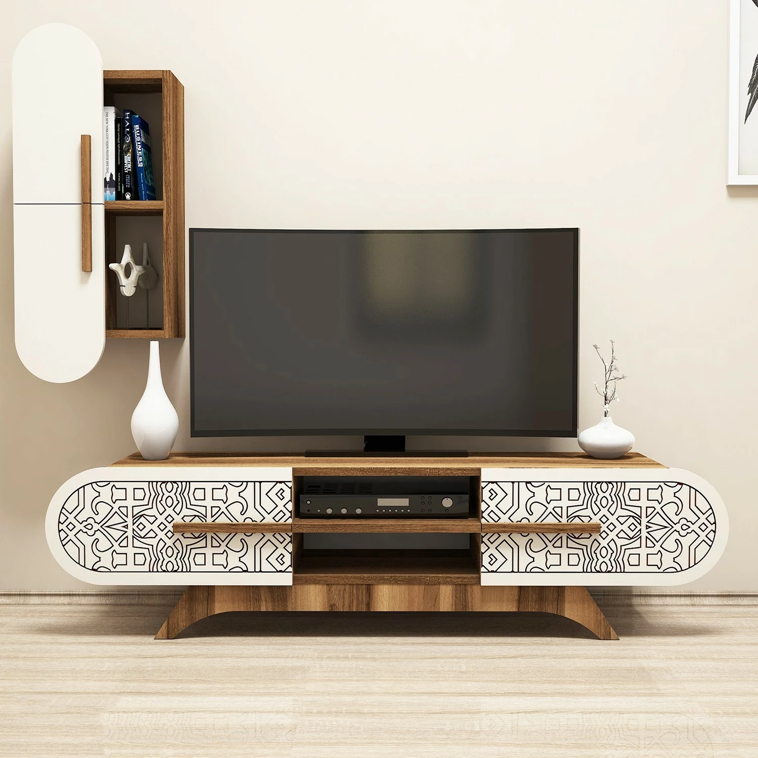 Komodë TV Hanah Home, Defne, ngjyrë arre dhe krem