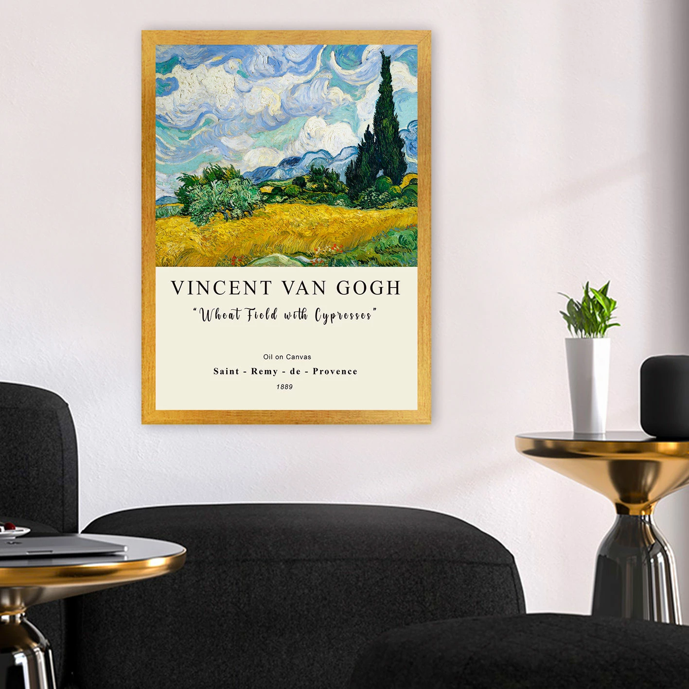 Pikturë dekorative me kornizë, Van Gogh Wheat Field with Cypresses, shumëngjyrëshe, 35x45cm, Wallity