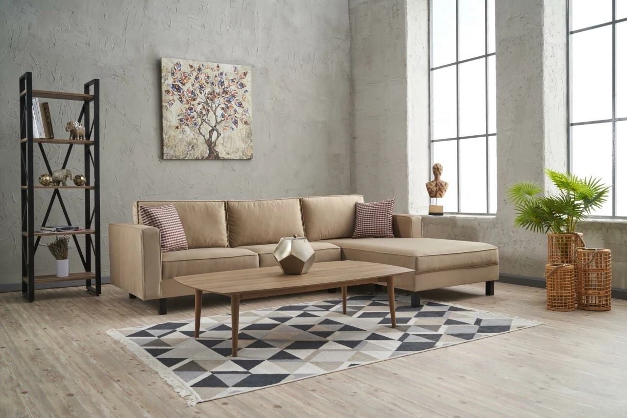 Këndare Atelier del Sofa, kadife, kënd i djathtë, ngjyrë krem