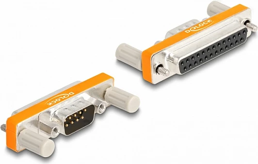 Adapter DeLOCK D-Sub 9-pin mashkull në D-Sub 25-pin femër, gold-plated, portokalli/argjend