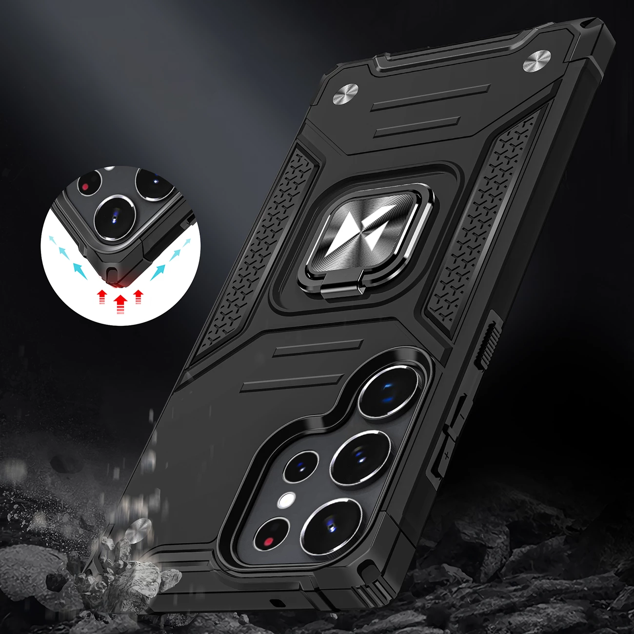 Mbështjellës Wozinsky Ring Armor për Samsung Galaxy S23 Ultra, me unazë dhe këmbalec, e zezë