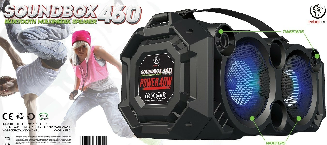 Altoparlant portativ Bluetooth Rebeltec SoundBox 460, 40W, i zi