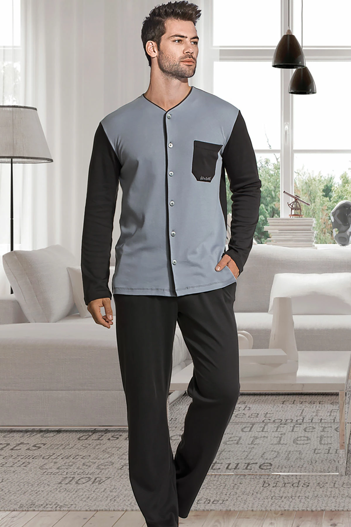 Set pizhamash për burra, Jumeon, 002-000371, e zezë, gri