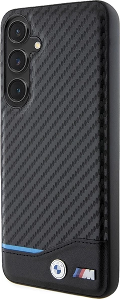 Mbështjellës celulari BMW BMHCS24M22NBCK Leather Carbon për Samsung Galaxy S24+ (S926), hardcase TPU/PC me lëkurë eko, i zi