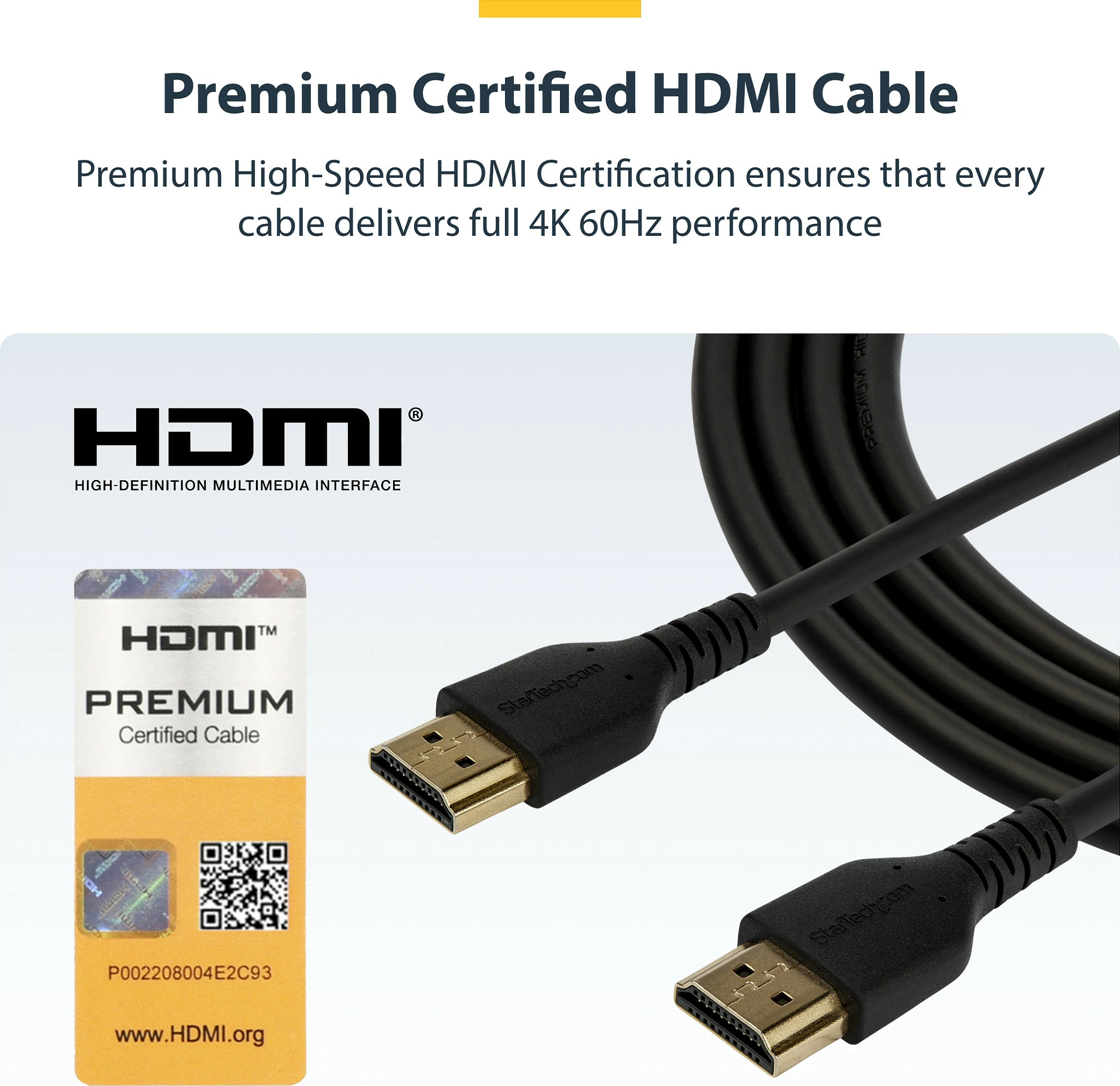 Kabllo HDMI StarTech Slim HDMI 2.0 Premium Certified, 2m, 4K 60Hz HDR10, ARC, e zezë