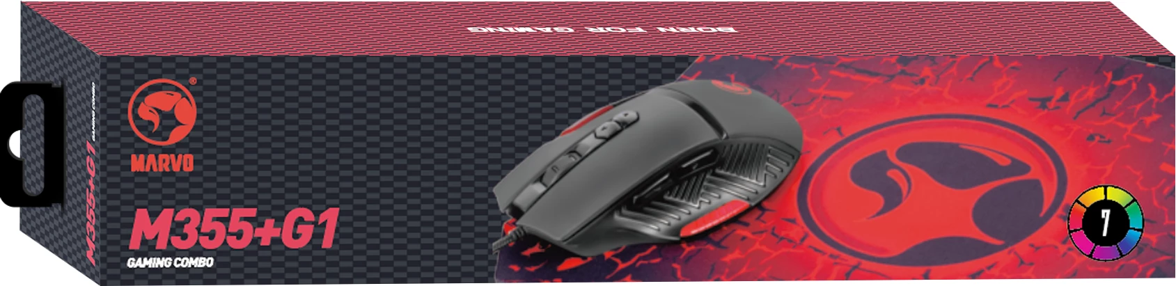 Set Maus + Mauspad Marvo M355+G1 7200 DPI USB, kuqe/zi, 2-në-1