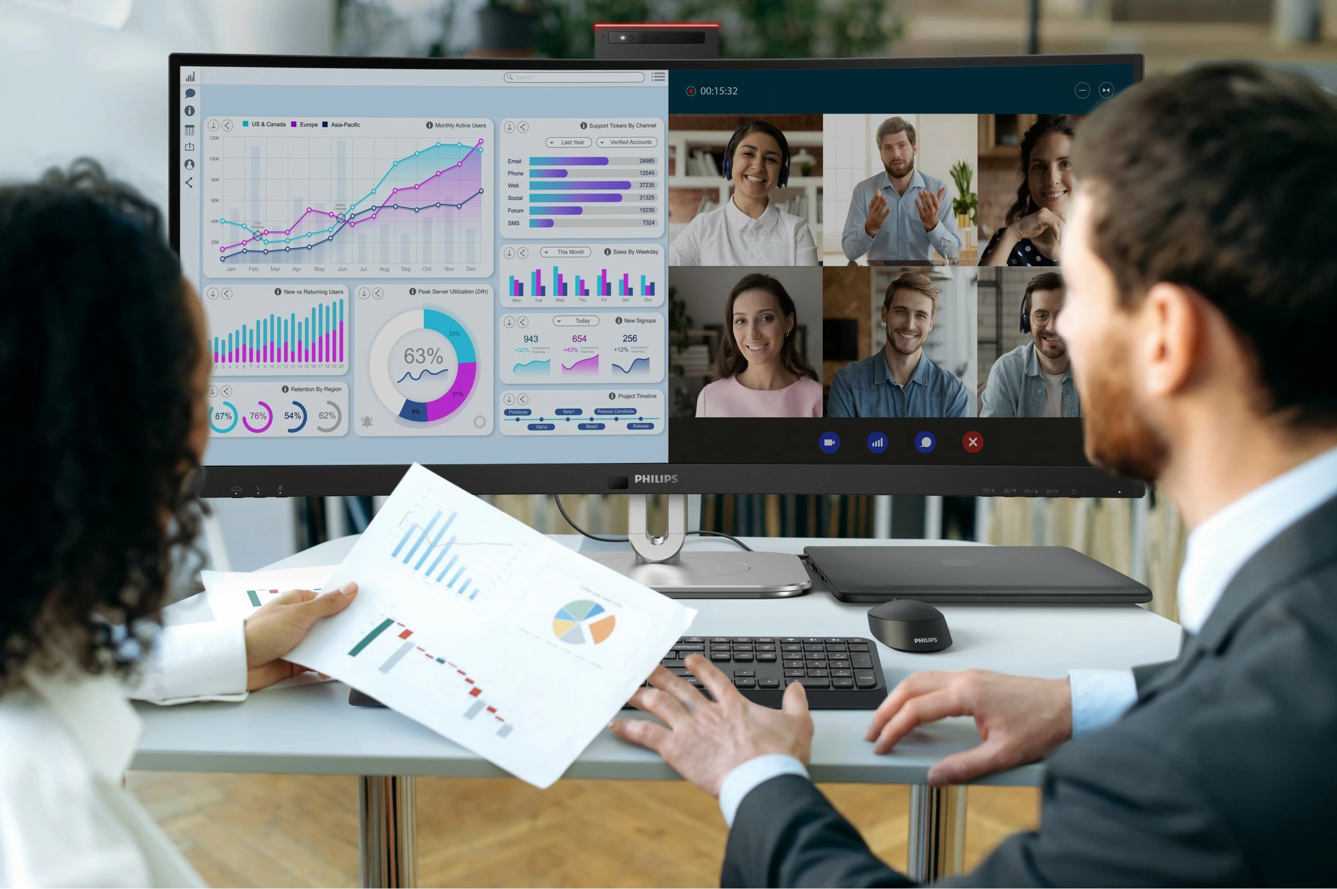 Monitor Philips 34B2U6603CH, 34 inch, Wide Quad HD, Thunderbolt 4, HDR, Gri