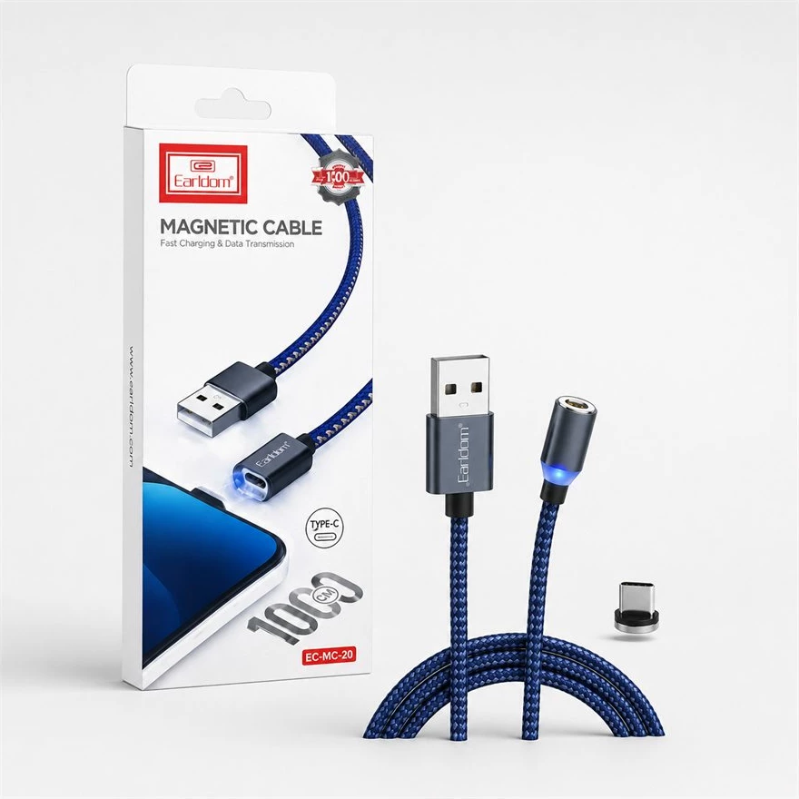 Kabllo Magnetike Earldom ET-MC07 3-në-1 për Karikim me Koka Type-C, Lightning dhe Micro USB