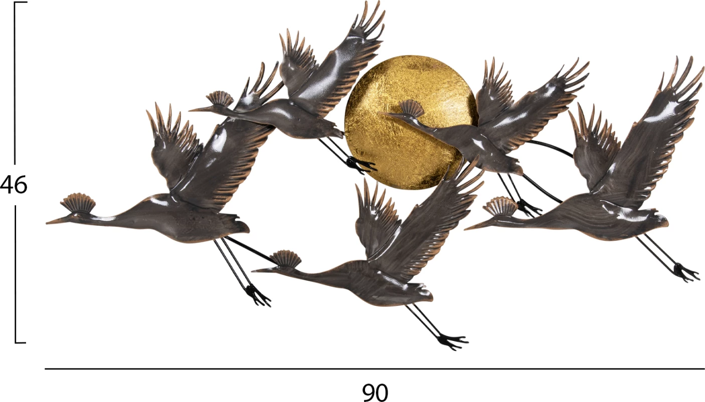 Dekor muri metalik FH4208 zogj në gri-ari 90x46H cm