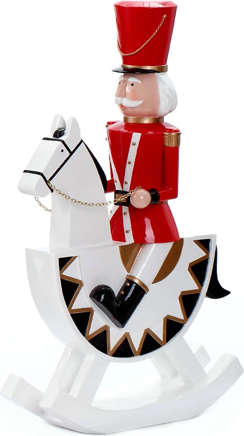 Dekoratë Krishtlindjesh, kalë luhatës, ngjyrë e bardhë, e zezë, e kuqe, 44x18x72, polirezine