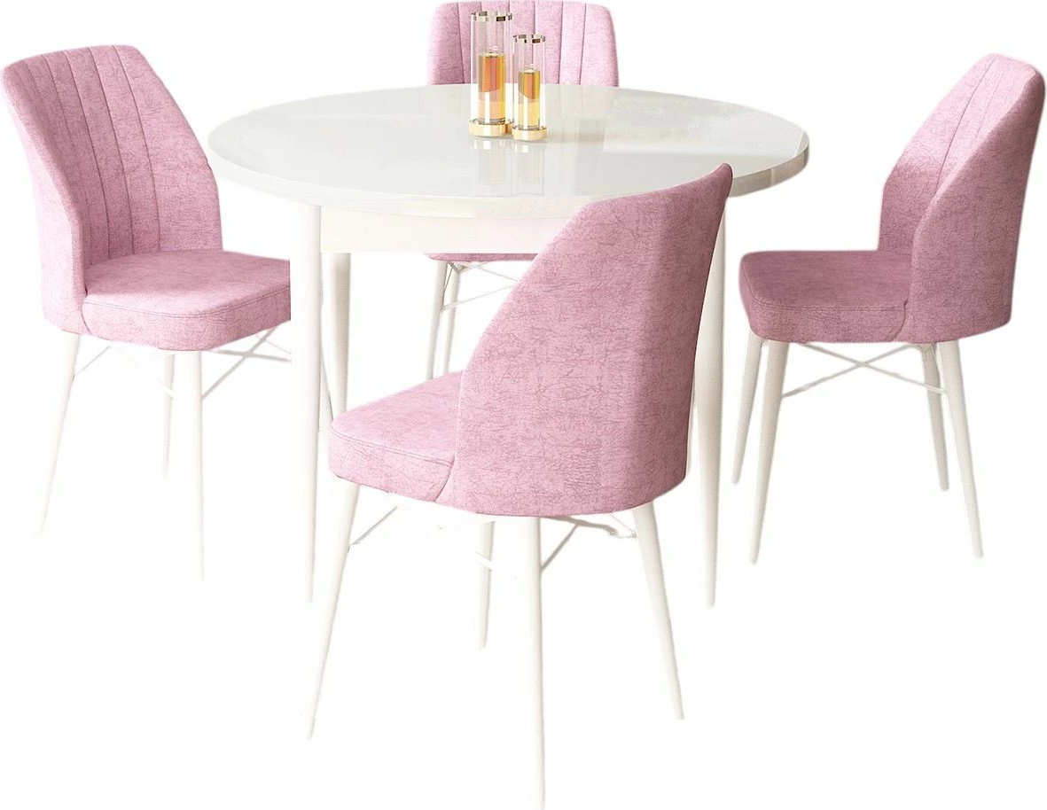 Tavolinë me karrige, 5 copë, Skye Decor, e bardhë, rozë