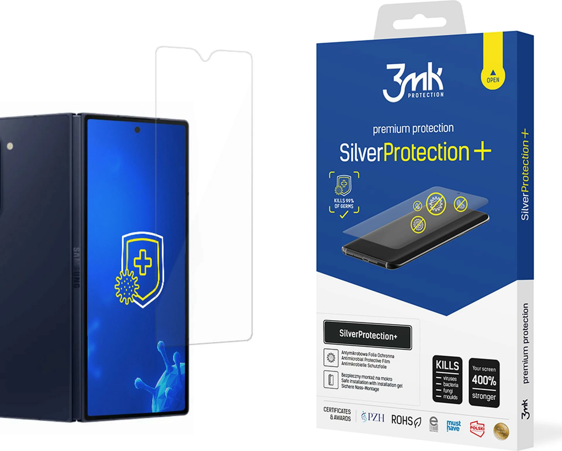 Film mbrojtës antibakterial 3mk SilverProtection+ Folded Edition për Samsung Galaxy Z Fold 6 (front)