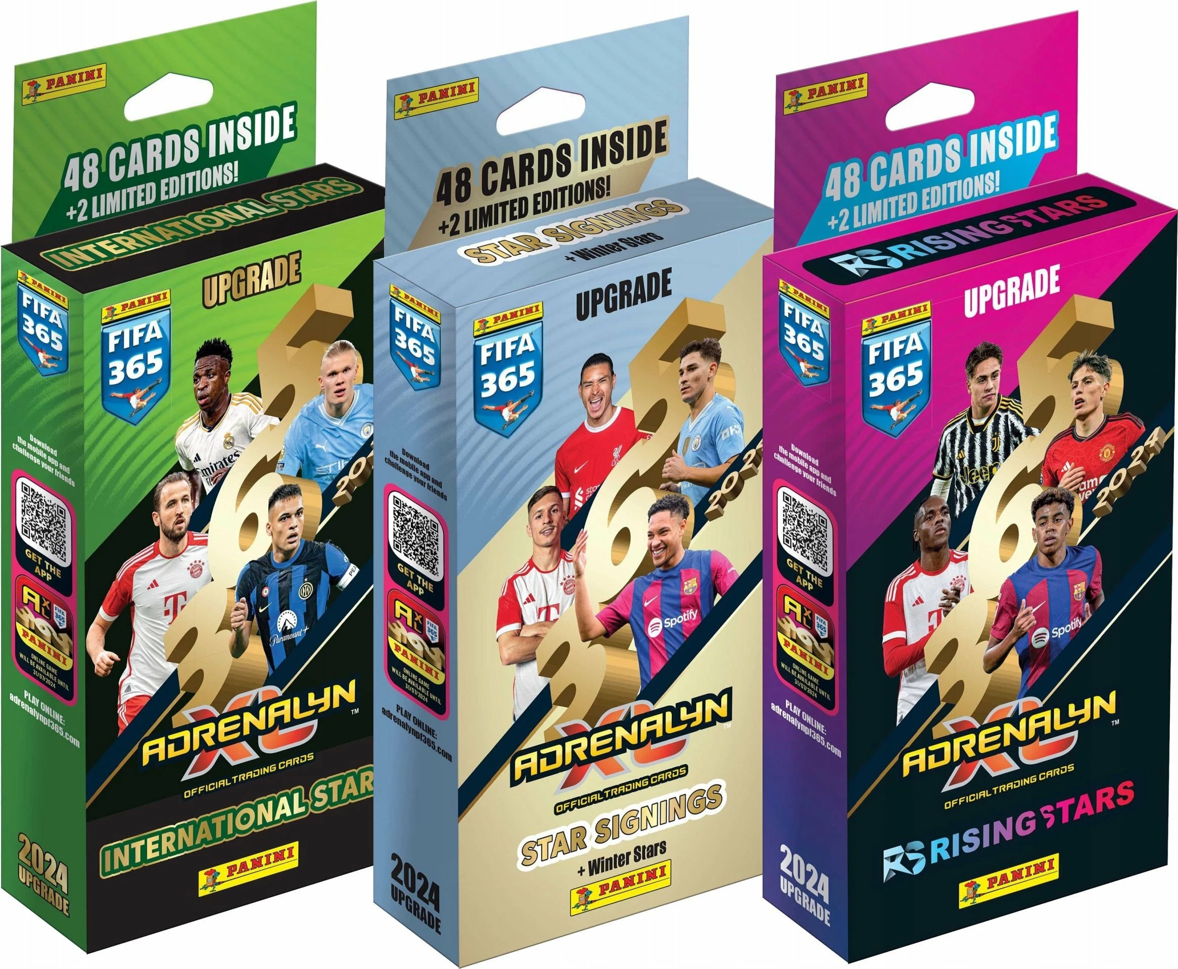 Karta koleksionuese Panini FIFA 365 2024 Upgrade International Stars, 48 karta + 2 karta edicion i limitum (blister set)