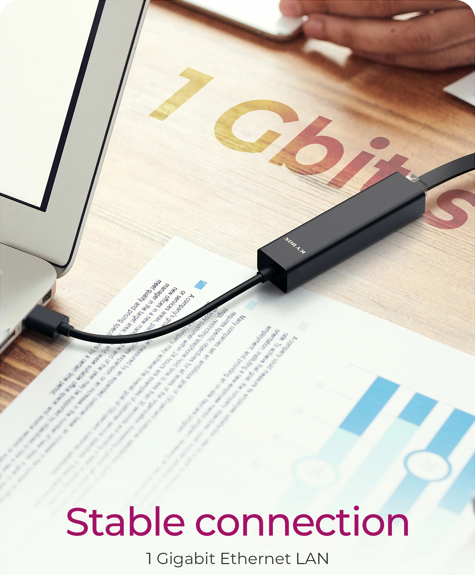 USB Hub ICY BOX IB-HUB1439, 2x USB 3.2 Gen1 + LAN Gigabit, me adapter USB-C, i zi