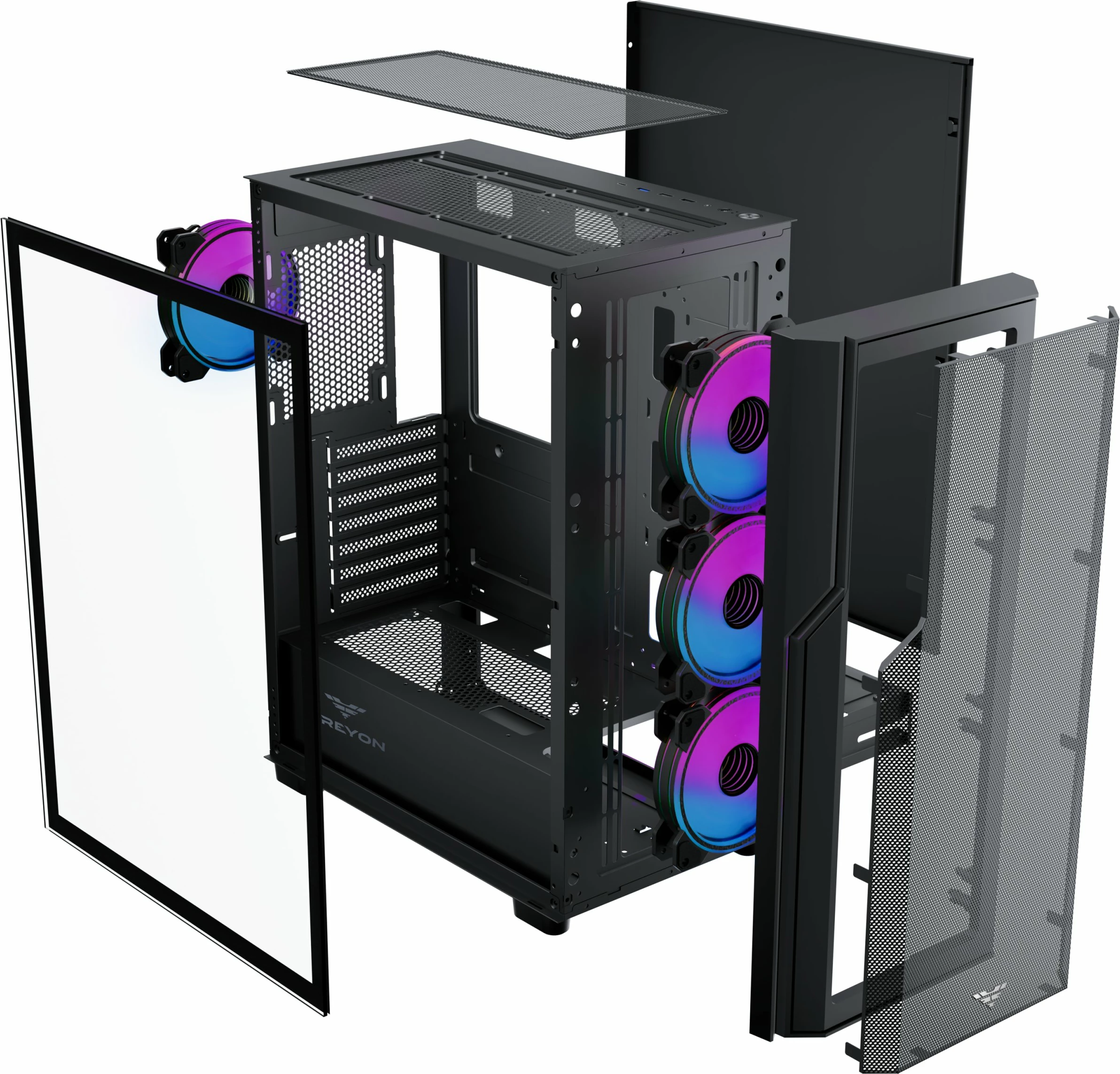Kasë PREYON Nest Aero ARGB PNA04B Midi Tower, ATX/e-ATX, USB-C, 4x120mm PWM ARGB, e zezë