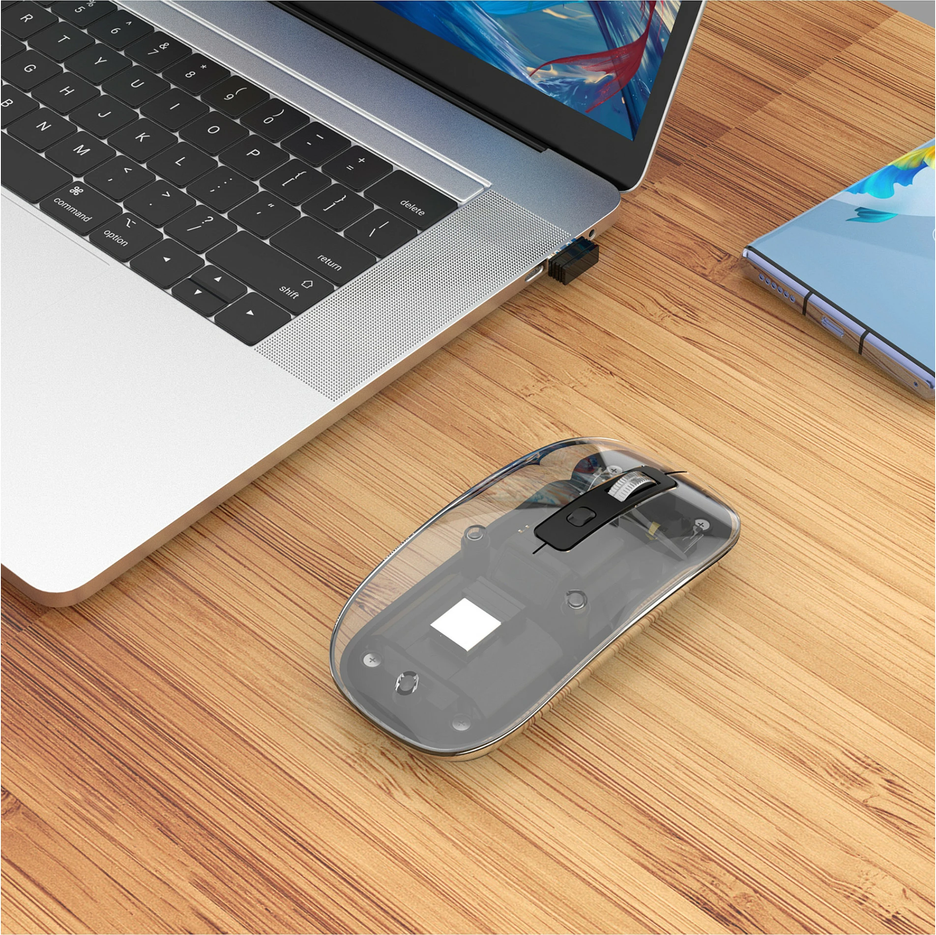 Maus Manhattan Transparent Wireless Rechargeable 2.4GHz, 800/1200/1600 DPI, RGB, Clear/Black
