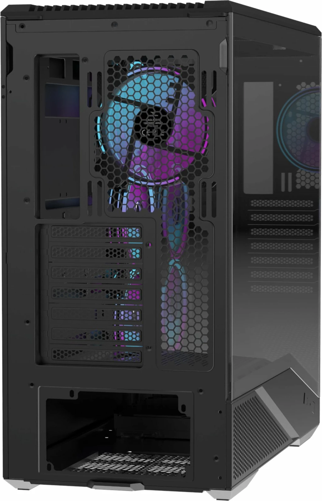 Kasë PREYON Nest Seaview Midi Tower ATX/Micro-ATX/Mini-ITX, xham i temperuar, 4 ventilatorë ARGB, USB-C, e zezë