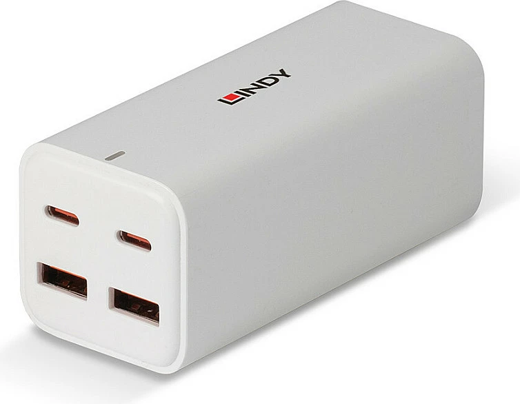 Karikues i shpejtë LINDY USB 4-Port GaN 100W, 2x USB-C PD, 2x USB-A, i bardhë