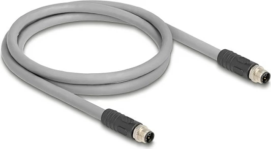 Kabllo DeLOCK M12 L-coded 5-pin, mashkull-mashkull, PUR 5 m, gri