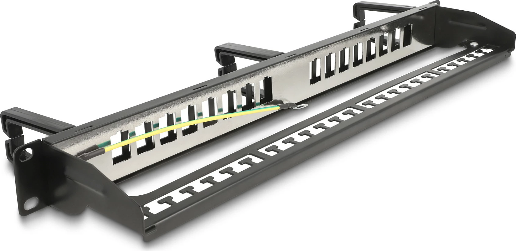 Patch panel Keystone DeLOCK 19" 16 porta, 1U, me 3 grepa menaxhimi kabllosh, i zi