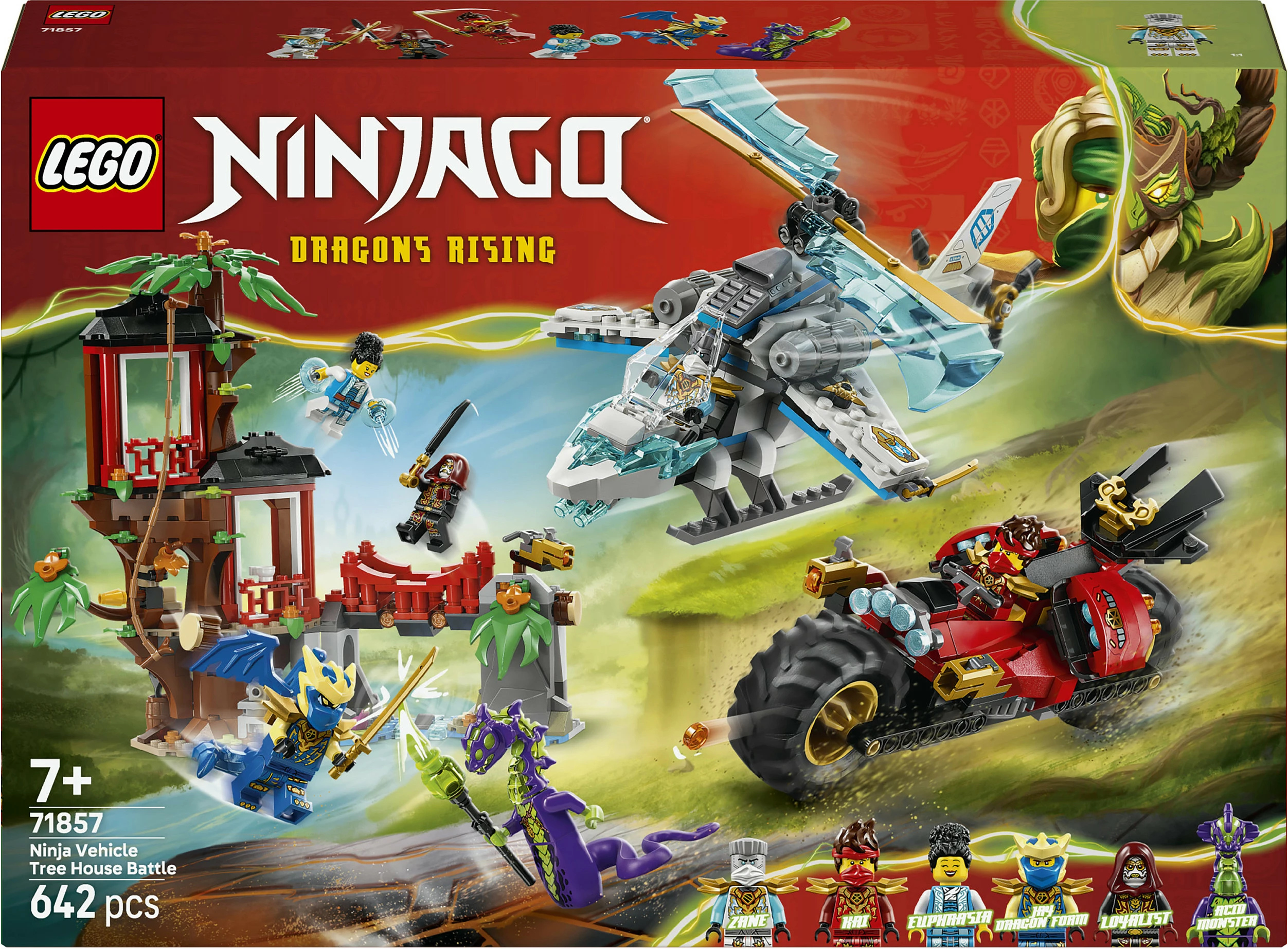 Set ndërtimi LEGO NINJAGO 71857 Ninja Vehicle Tree House Battle, 642 pjesë, 6 minifigura, multikolor