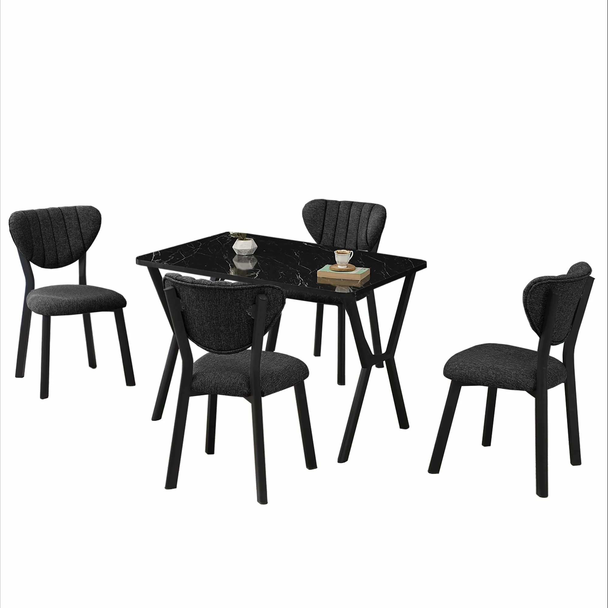 Tavolinë me karrige, zgjatshme, 5 copë, Skye Decor, elma-antracit, e zezë