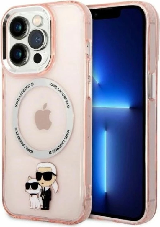 Kapak telefoni Karl Lagerfeld Iconic Karl&Choupette MagSafe për iPhone 14 Pro Max, rozë